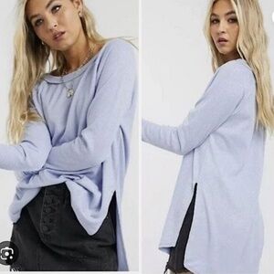 Free‎ People We The Free Snowy Thermal Top Tee Oversized In The Rain Blue XS